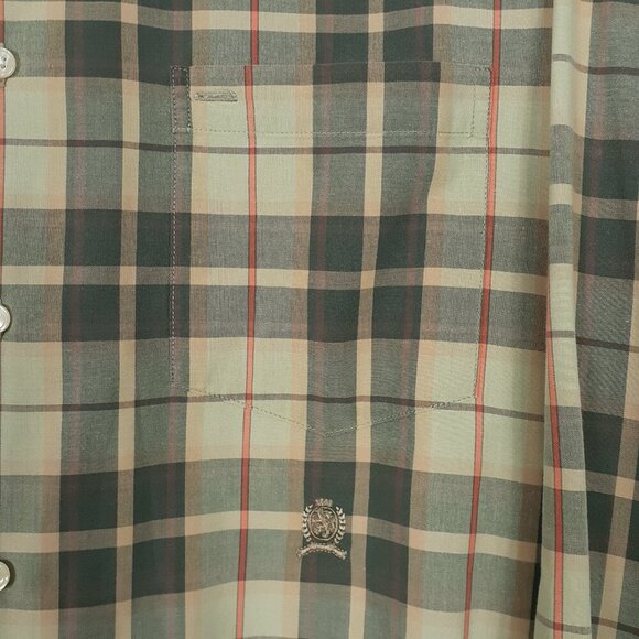 Tommy Hilfiger Mens Button Up Shirt L Green Plaid Crest Long Sleeve 817 - Picture 3 of 5